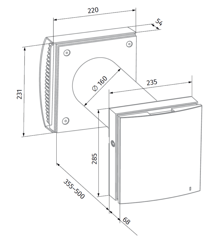 Mini rekuperatorius Vento Expert A100-1 S10 W V.2 Išmatavimai